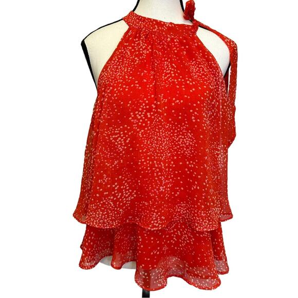 CeCe Tops - CeCe Women’s Medium Orange Polka Dot Ruffle Hem Halter Top with Bow Detail